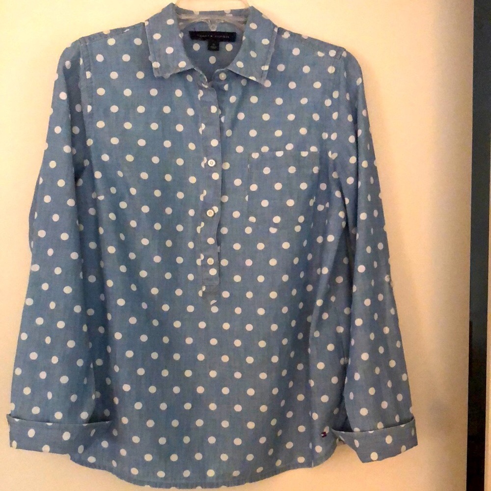Denim blue with White Polka Dots slipover shirt